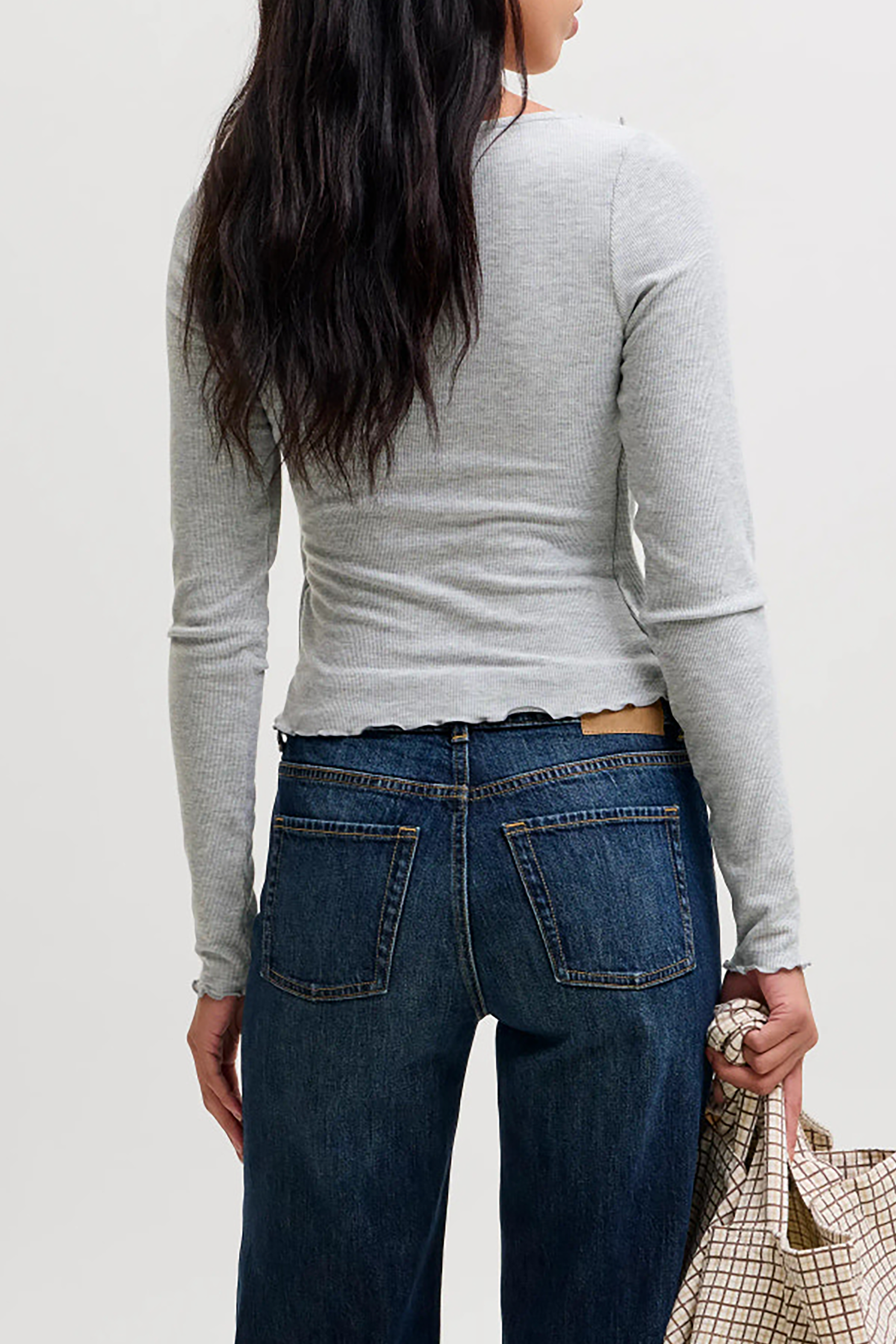Uma L/S Bow Top in Light Grey Melange