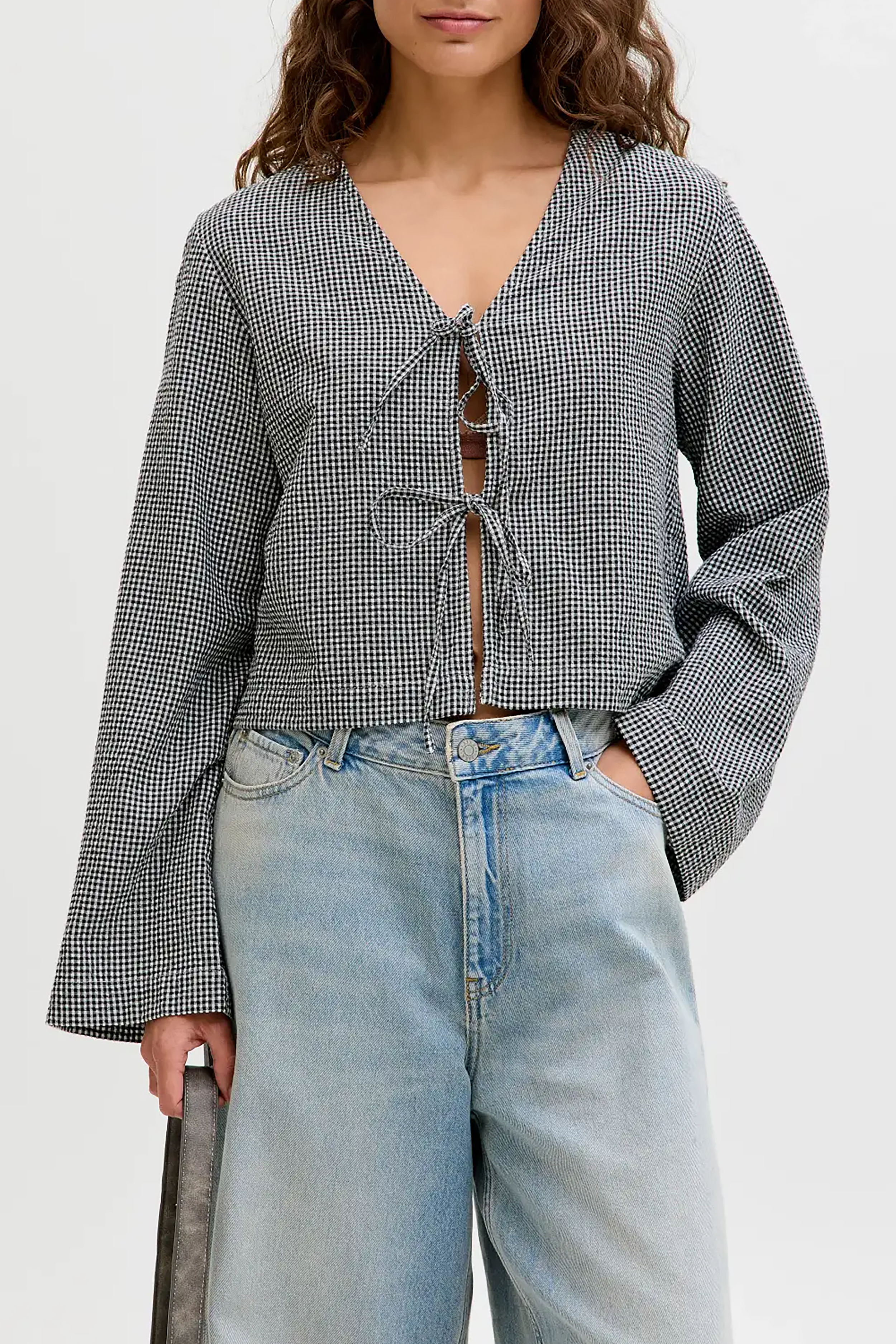 Zoe Seersucker LS Tie Shirt