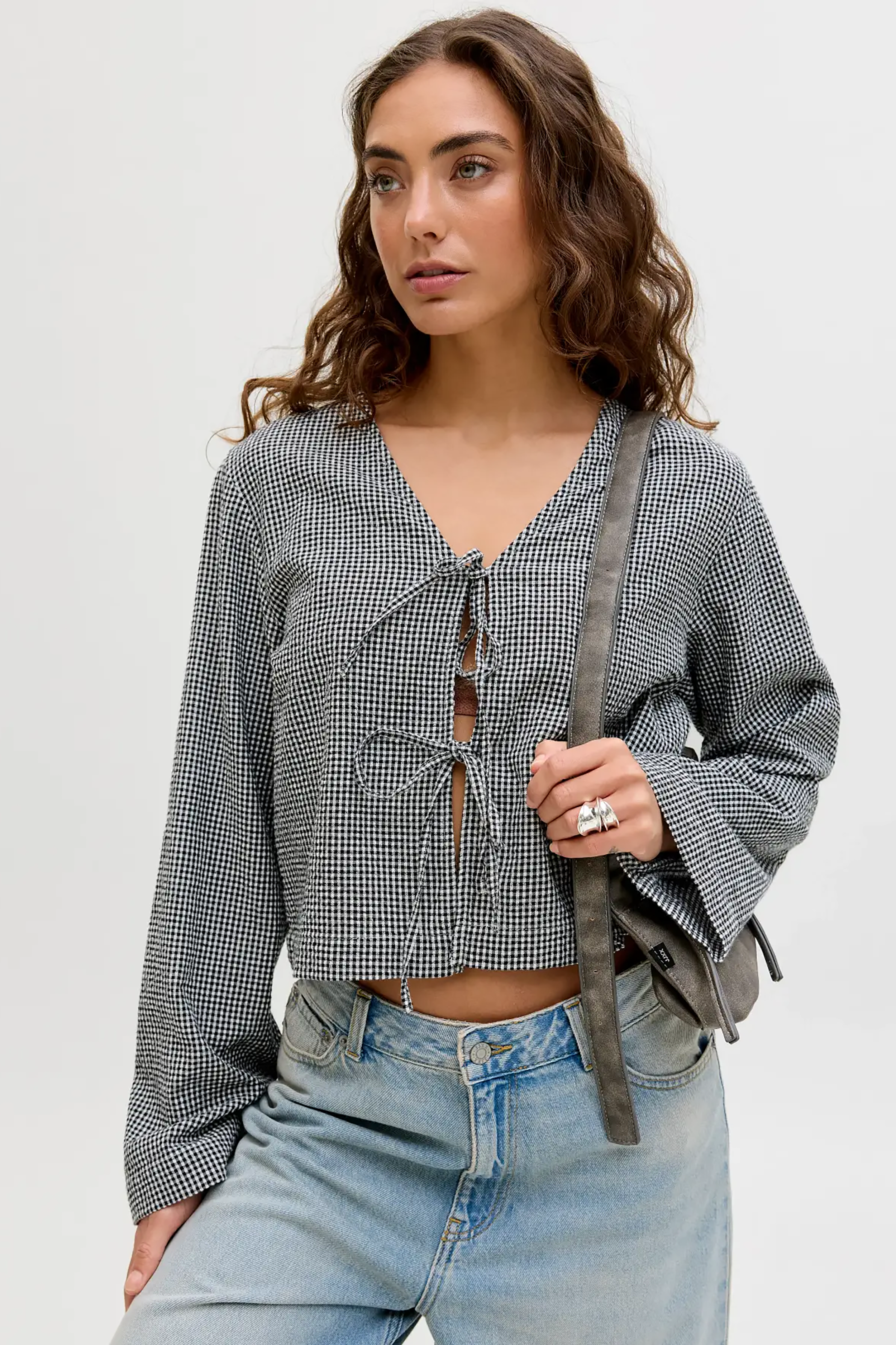 Zoe Seersucker LS Tie Shirt