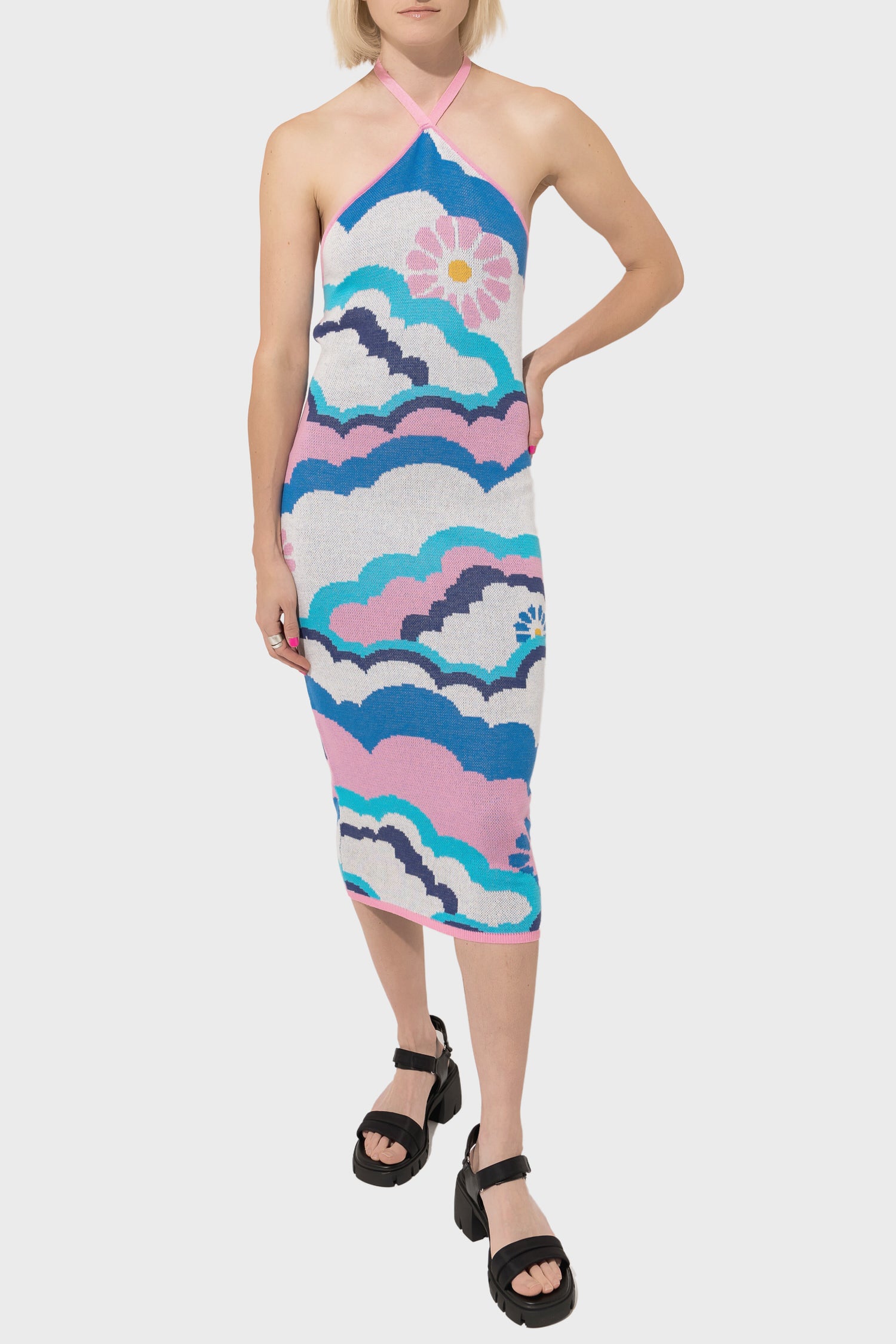Women's Another Girl Psychedelic Intarsia Halter Midi Dress