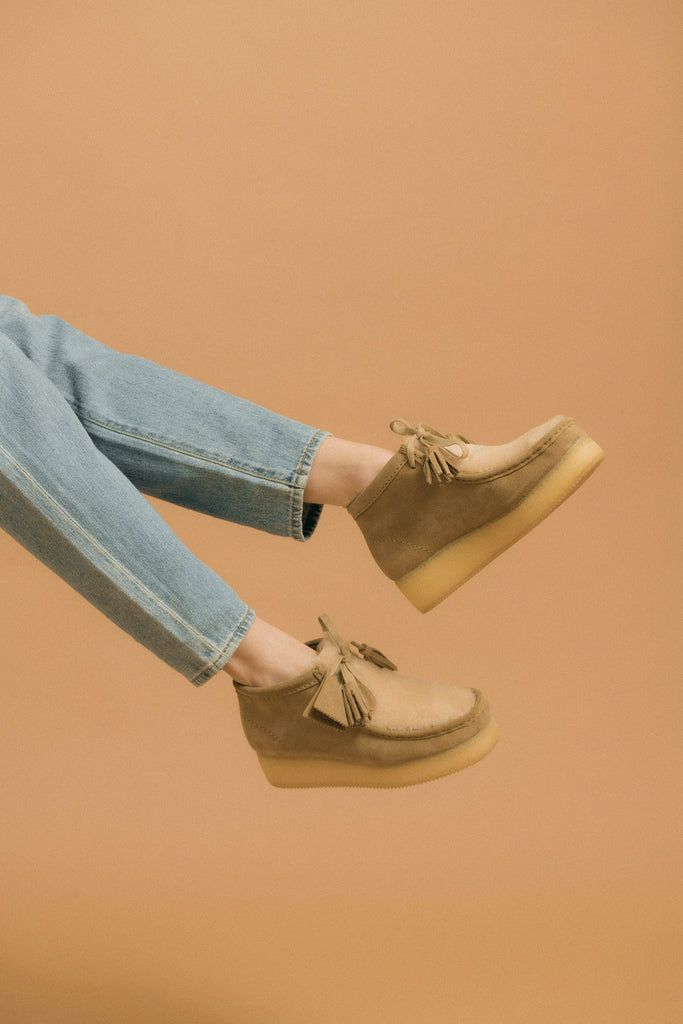 Women's Clarks Originals Wallabee Wedge in Light Tan Suede