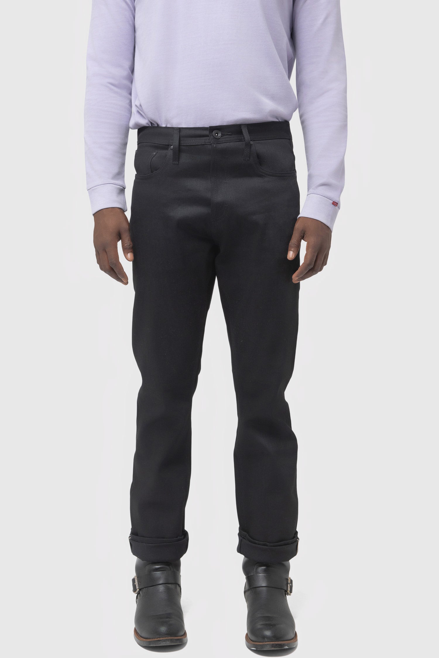 Men's Unbranded Straight Fit Black Stretch Selvedge Denim