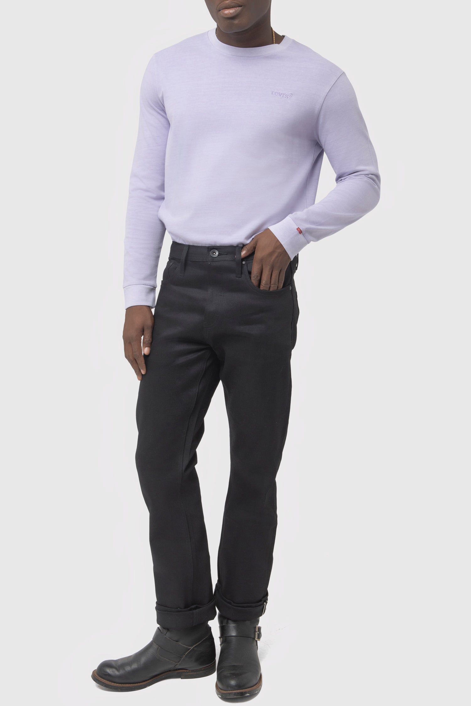 Men's Unbranded Straight Fit Black Stretch Selvedge Denim