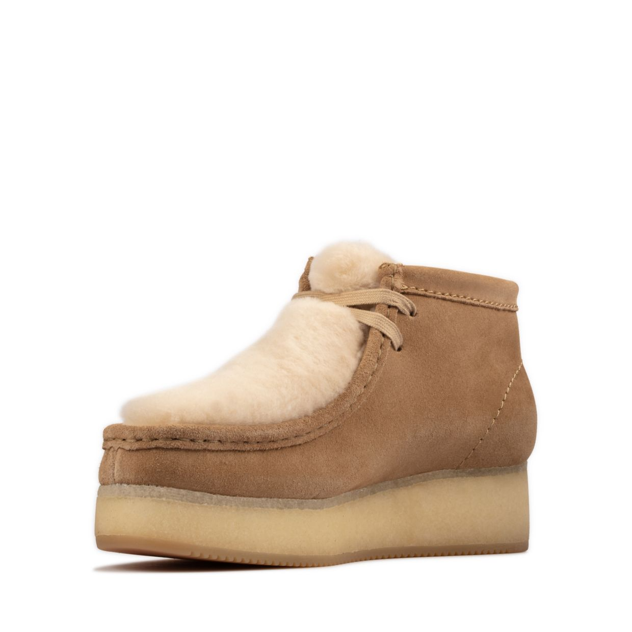 Women's Clarks Originals Wallabee Wedge in Light Tan Suede