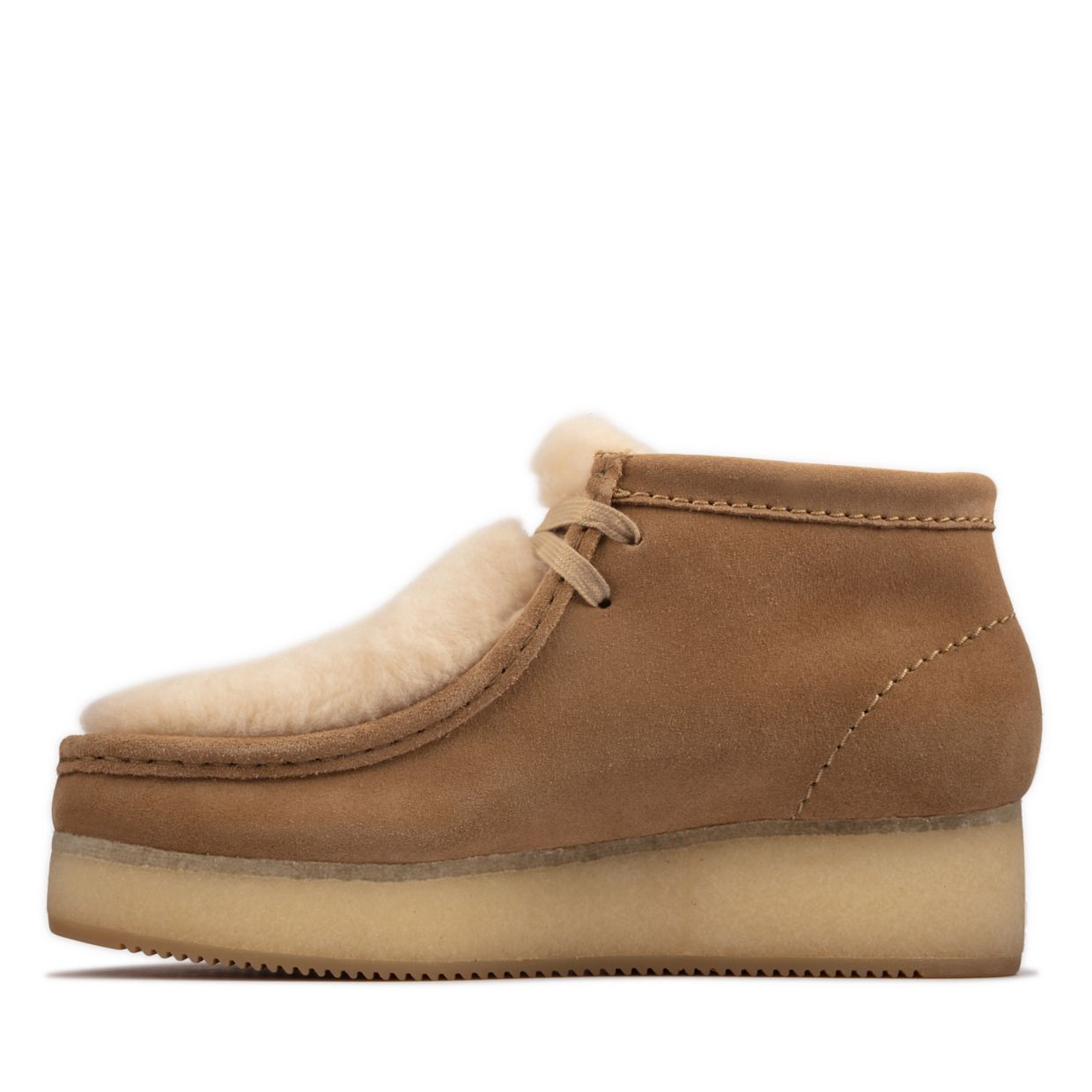Women's Clarks Originals Wallabee Wedge in Light Tan Suede